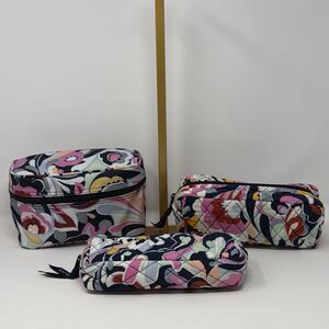 Vera Bradley Mod Paisley 3 Pc Cosmetic Bag Set Quilted Retired Lot